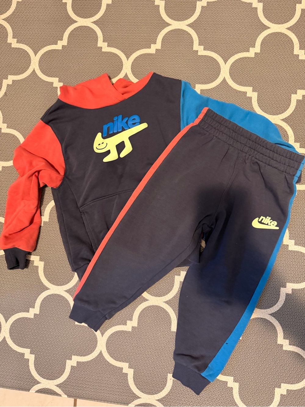 Nike Kids Navy Joggers with Blue & Red Accent and Neon Logo